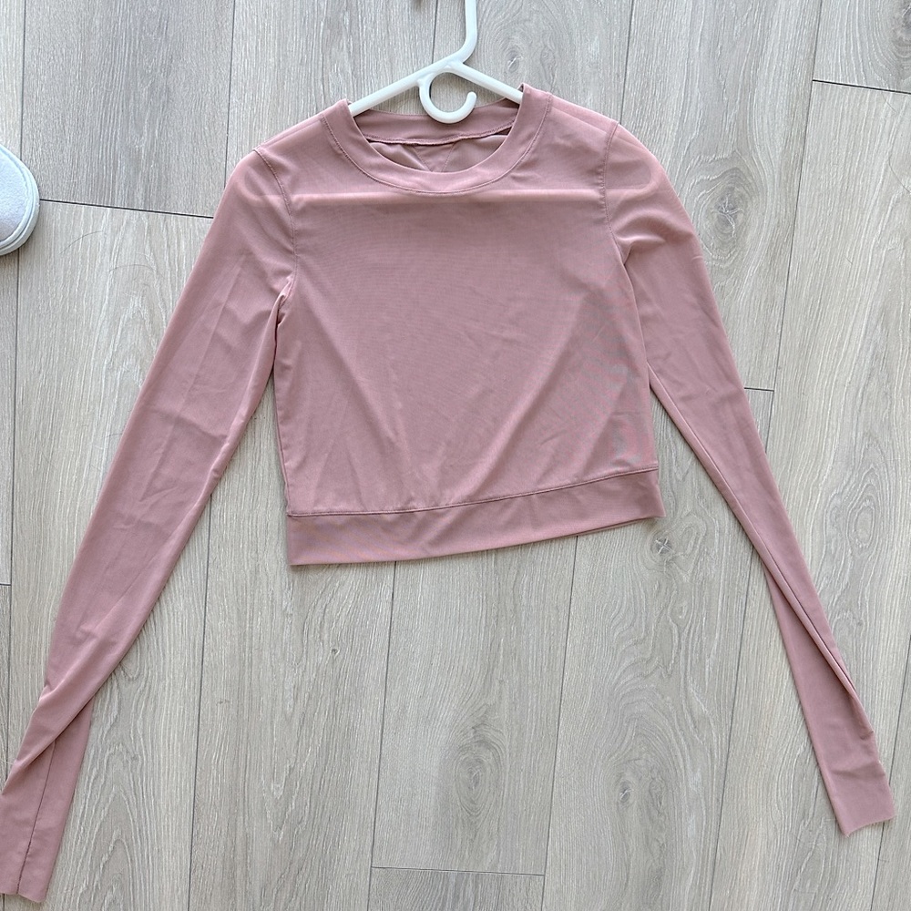 Alo Yoga Pink/Blush Mesh Long Sleeve Cropped T Shirt Top Size XS